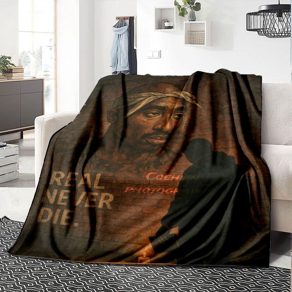1ks 2Pac Hip Hop Deky Měkká Lehká Pro Všechna Roční Období Víceúčelový Přehoz na Pohovku, Postel, do Kanceláře & na Pikniky, Francouzský Styl s Ikonickým Obalem Alba & Citáty
