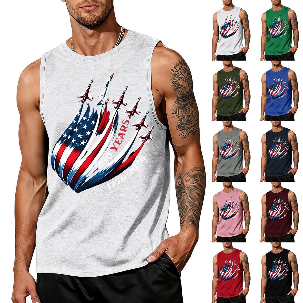 Men's Sleeveless Tank Top Casual Loose Fit Summer Daily Wear Muscle Shirt with Patriotic Graphic Print Lightweight Breathable Fabric