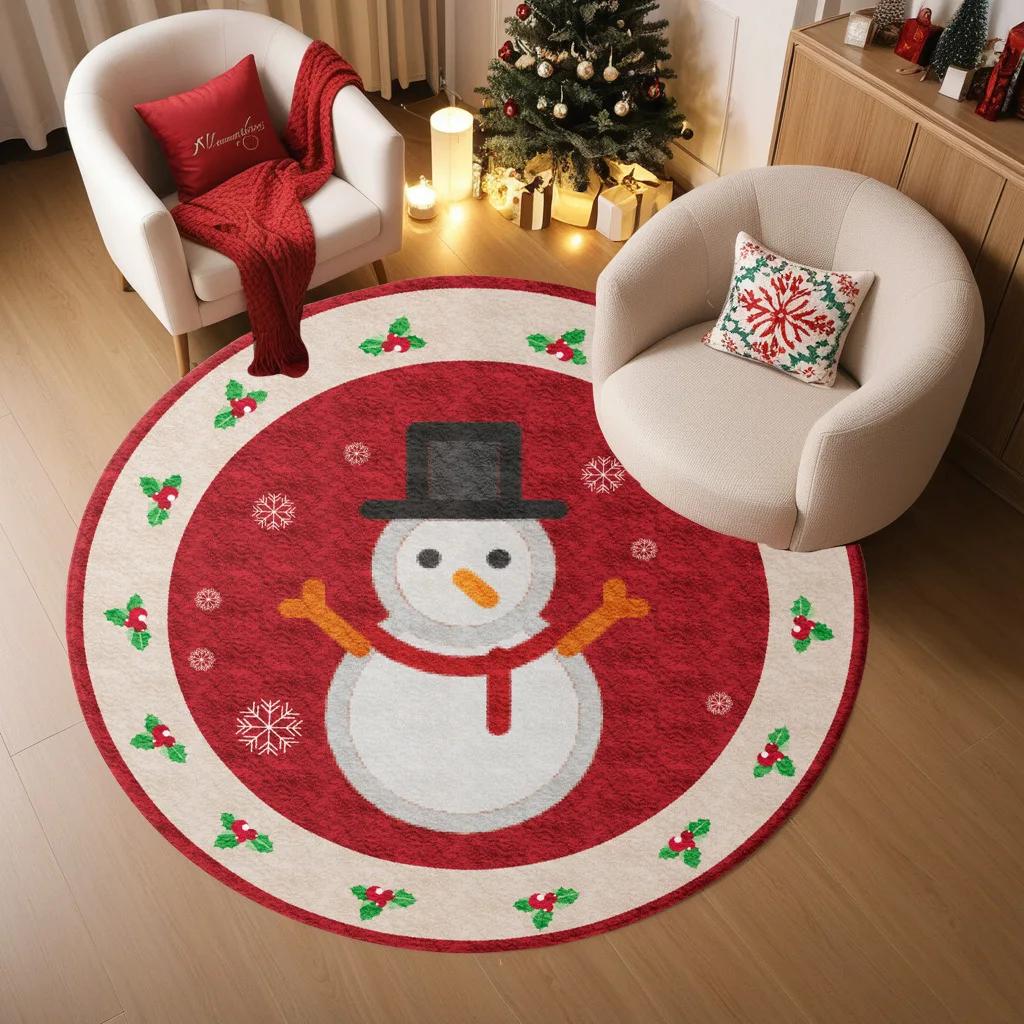 New Christmas Holiday Decoration Round Carpet Tree Atmosphere In Stock Entrance Rugs Stain-resistant Washable Festive Foot Mats