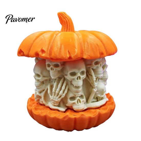Desktop Skull Pumpkin Ornament 3D Printed Figurine, Gothic Skeleton Statue, Statue Creepy for Home Office Holiday Party Decorative