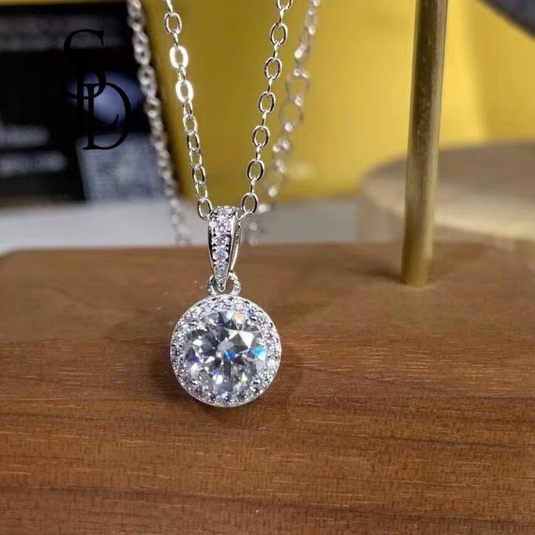 S925 Sterling Silver round Diamond-Studded Necklace round Bag 1 Karat Zircon Pendant Necklace