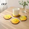 Decorative Kitchen Table Accessories 4PCS Cute Lemon Shape Wooden Coasters, Non-slip Heat Insulation Pads, Resistant Drink Mats Tableware for