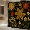 Bold Black Floral Shower Curtain Golden And Rust Flowers Tribal Pattern Boho Artistic Design Waterproof Simple Installation