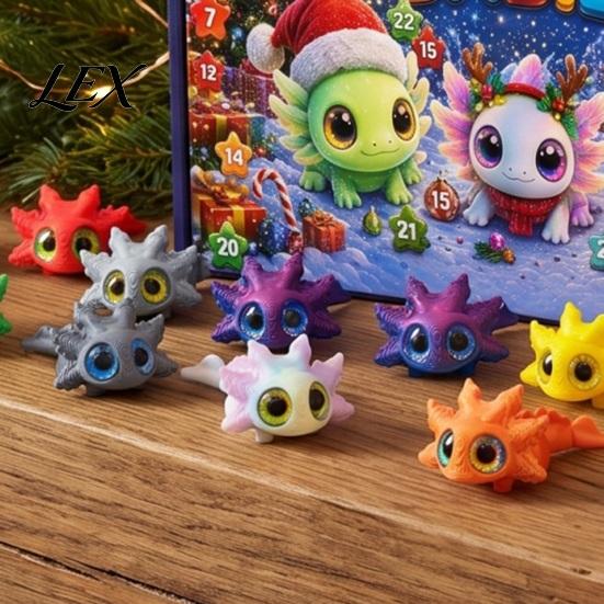 Holiday Boxes Axolotl Advent Calendar 2026, 3D Printed Jointed Flexible Toys, 24 Days Birthday Presents for Boys Girls Christmas Countdown with