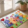 1pc, "Five Colorful Kittens In Bloom" Embroidered 2D Art Doormat - Cheerful Cats Surrounded by Floral Arrangements And Heart-Shaped Balloons In a Peac
