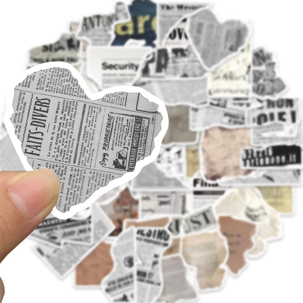 52Pcs Vintage Newspaper PVC Sticker Aesthetic Children's Korean Stationery School Supplies Scrapbooking DIY Decoration Sticker