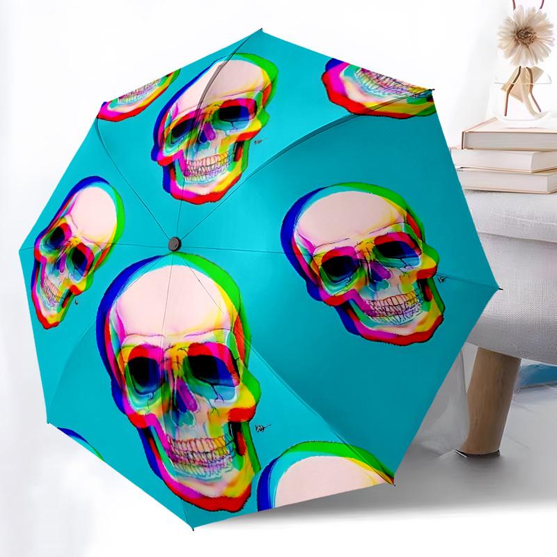 

1pc Colorful Skulls Pattern Automatic Open/Close Umbrella - Compact Travel Umbrella, Gift for Birthdayyy251208154