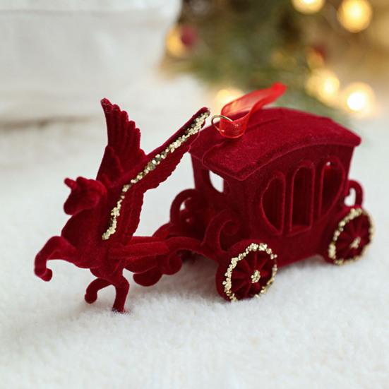 Christmas Ornaments Red Flocking Bell Wreath Snowfall Elk Pendant Snowy Winter Decor for Tree Hanging