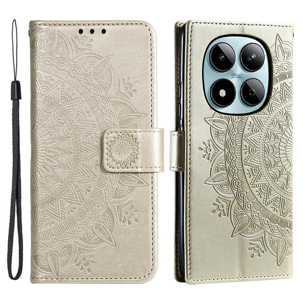 For Xiaomi Redmi Note 15 Pro 4G (Global) Stand Case Imprinted Totem PU Leather Wallet Phone Cover with Wrist Strap