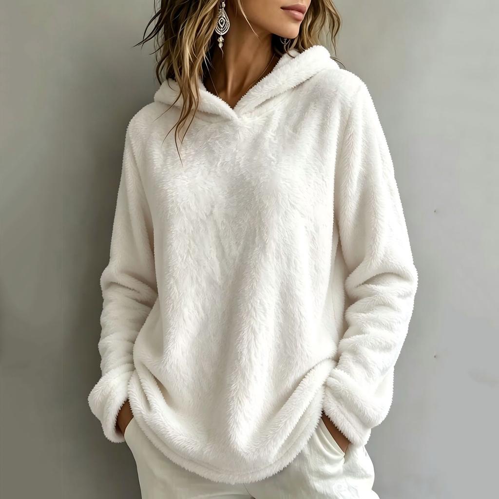 Women's Casual Flannel Long Sleeve Pullover Hoodie Loose Fit