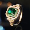 Cute Female Green Zircon Stone Engagement Ring Vintage Yellow Gold Color Wedding Jewelry For Women