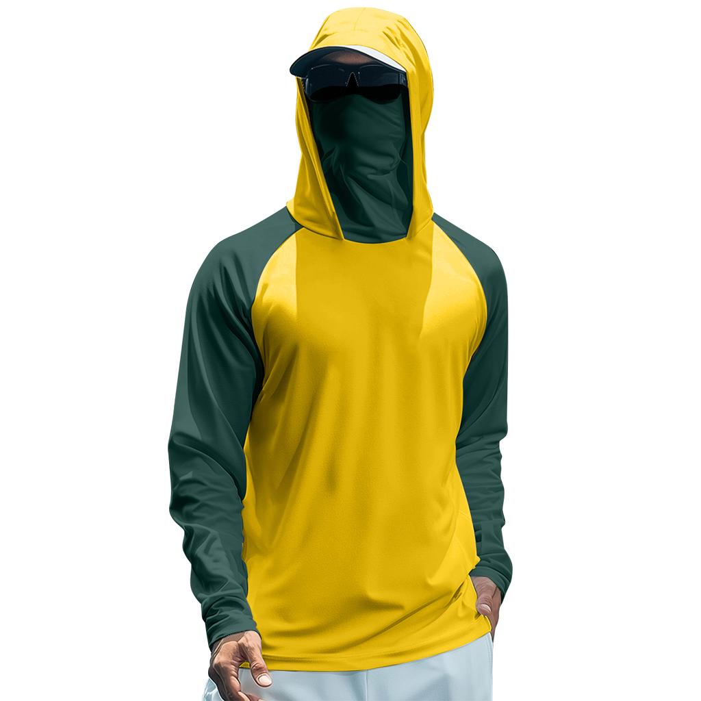 Men's Summer Color Matching Quick-drying Long-sleeved T-shirt Sun Clothing Fishing Fitness Sports Hooded Long-sleeved Top