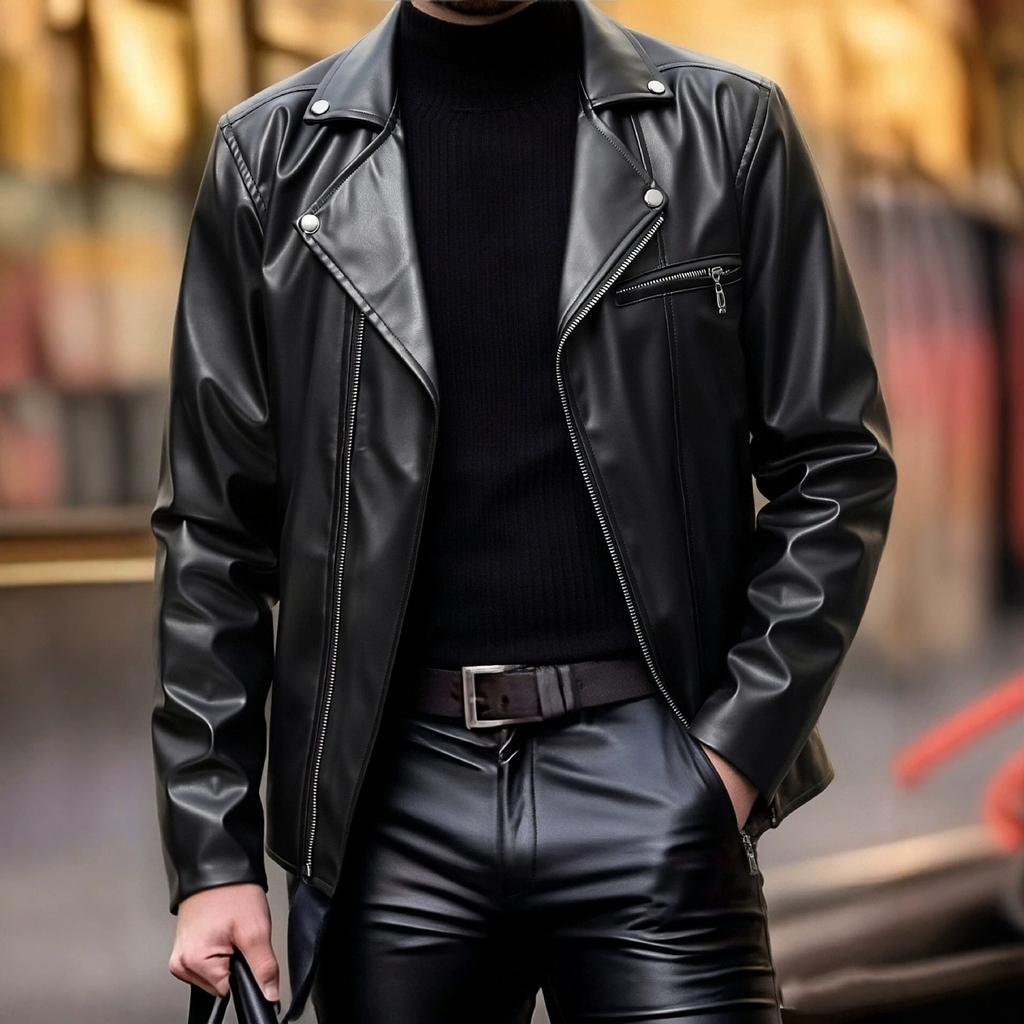 European and American men's PU leather jacket motorcycle jacket trend spring and autumn new slim leather jacket coat red black
