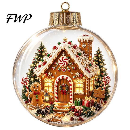 Christmas Theme Hanging Charms Tree Crystal Ball Pendant with LED Light, Built-in Christmas-themed Durable Acrylic Holiday Pendants Pattern