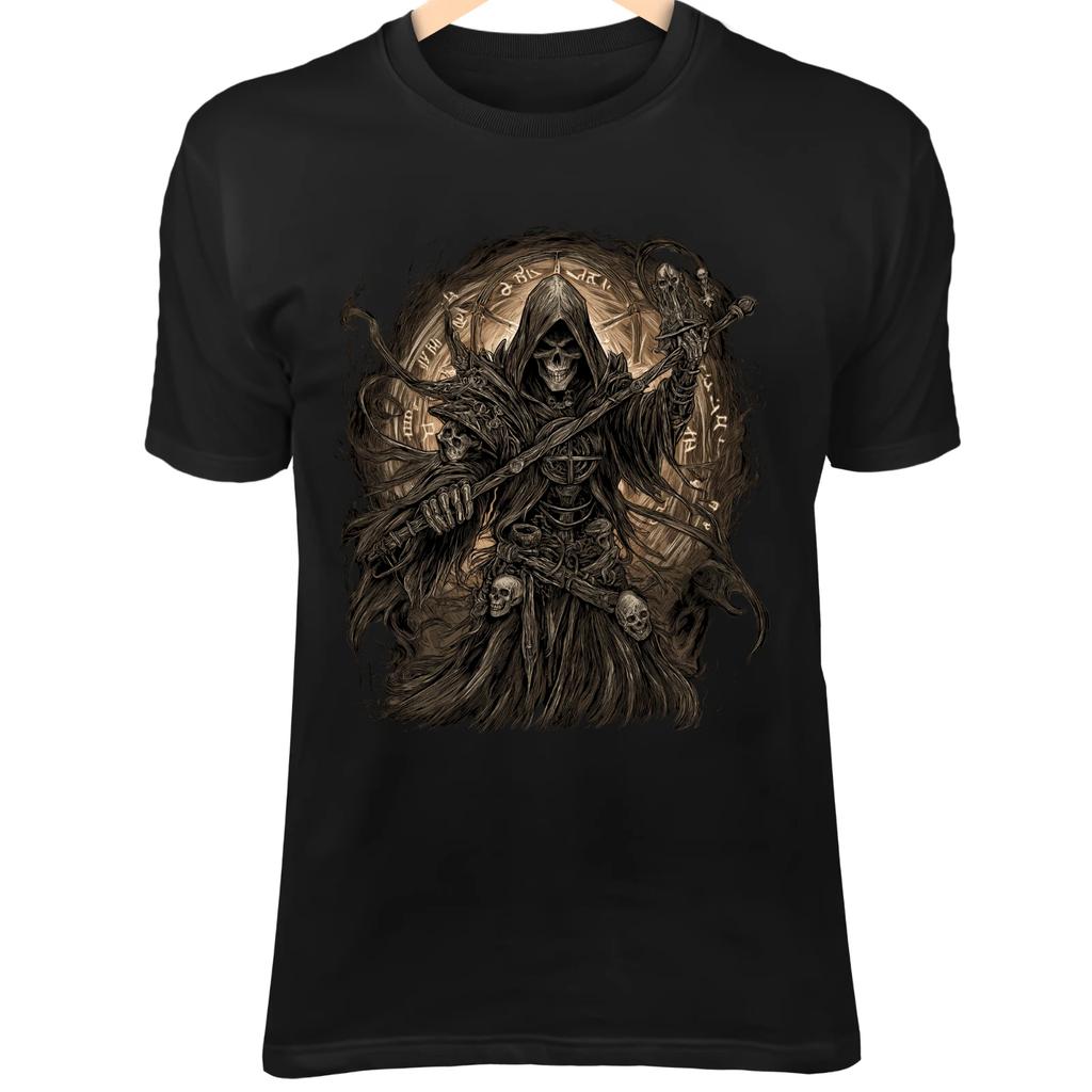Magician Skull Shirt - Gothic Sorcerer with Floating Occult Symbols