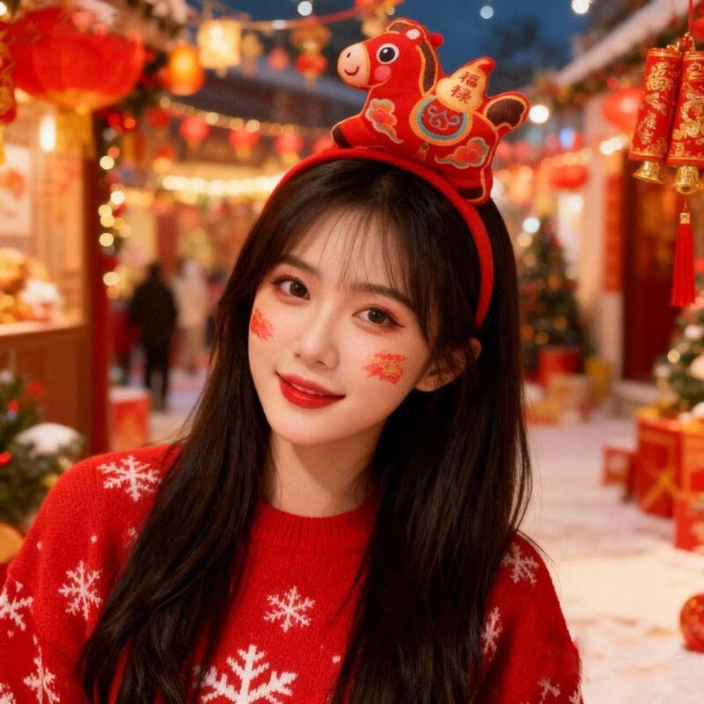 Cartoon Horse Hairband Mascot Plush Horse Headband Creative New Year Headband Party Decoration