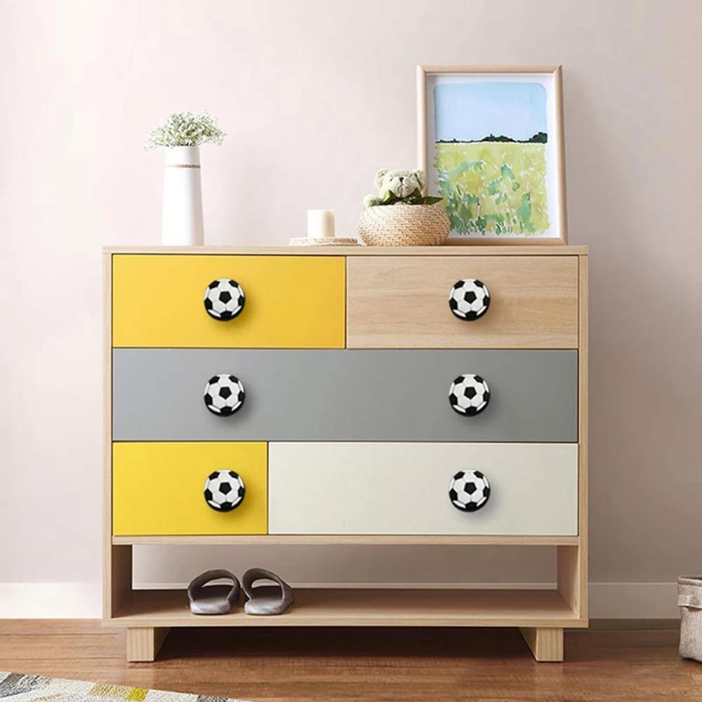 Set van 6 Zachte Rubberen Voetbalvormige Ladeknoppen voor Kinderkamer, Anti-botsing Sportkastgrepen voor Jongens Commode