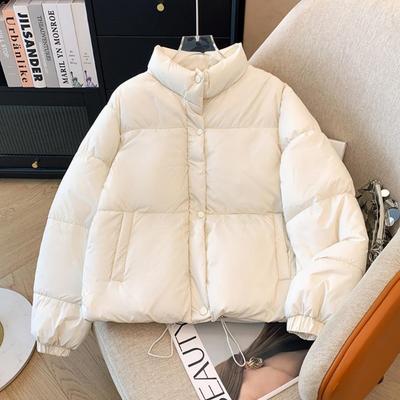 Chaqueta Acolchada Cortavientos de Color Sólido para Mujer Invierno Abrigo Corto Grueso Cálido Parka Esponjosa Tops Vintage
