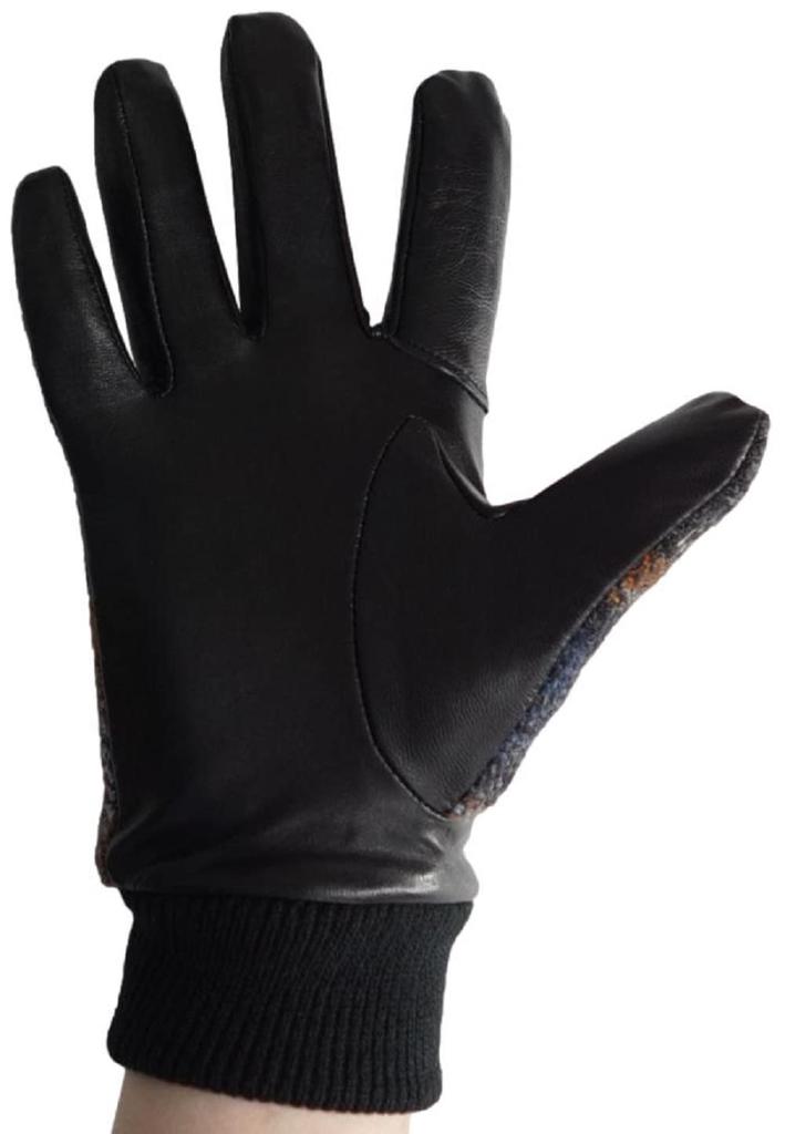 Sleeping Sheep Harris Tweed Leather Combination Smartphone with Orange CK Men's Gloves, Compatible, Fleece-Lined, 24cm, Case, (with Cuffs)