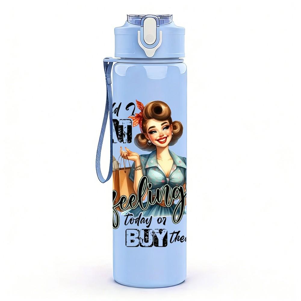 1PC Retro Cowgirl Text Art Pattern 750ml Color Plastic Sports Water Bottle Leakproof Flip Straw Lid Suitable for Sports Office Home Use