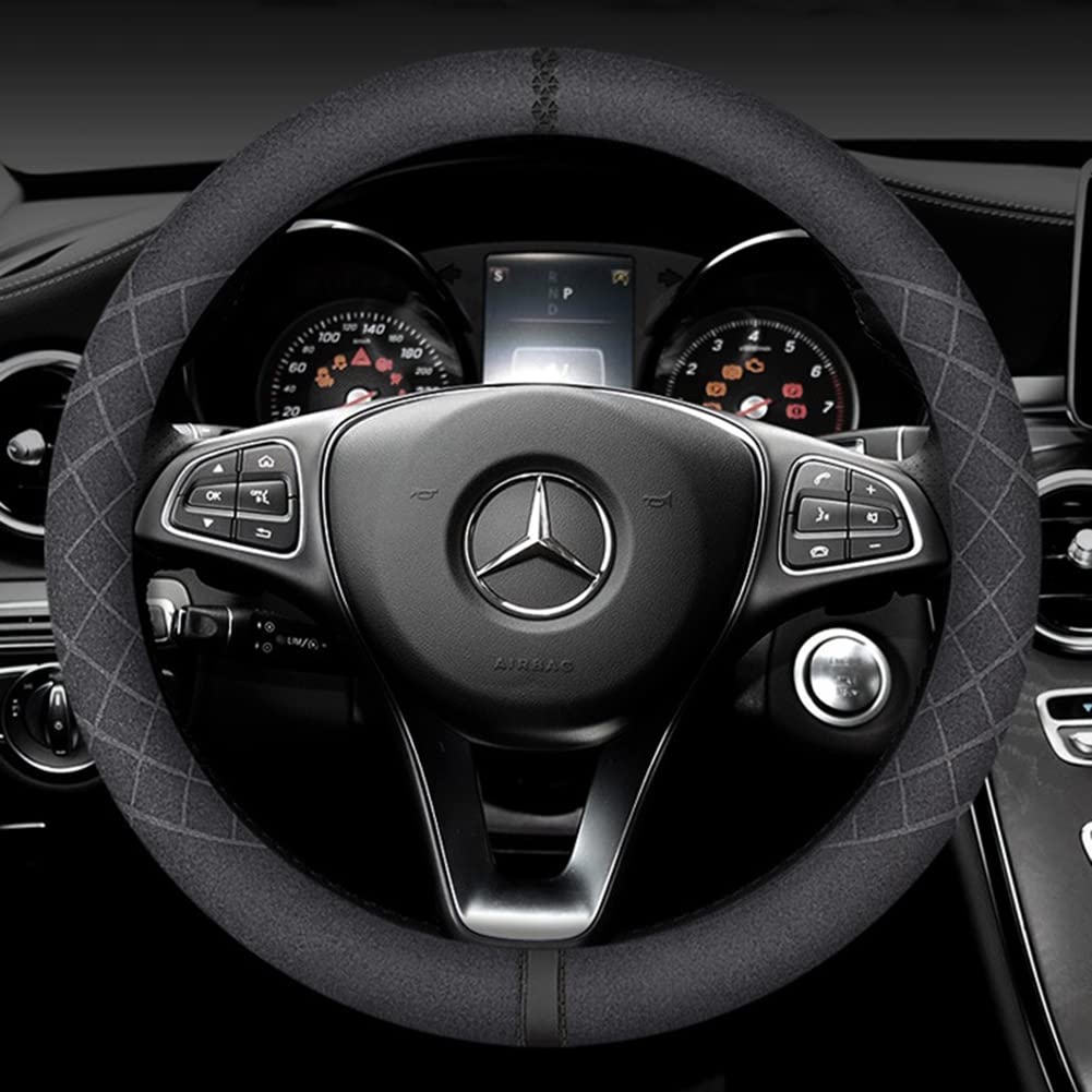 TATACLEA Steering Wheel Suede Universal Car Steering Wheel Black Cover, Touch, Luxurious, Comfortable, Non-Slip, Stain-Resistant, All-Season, Cover,