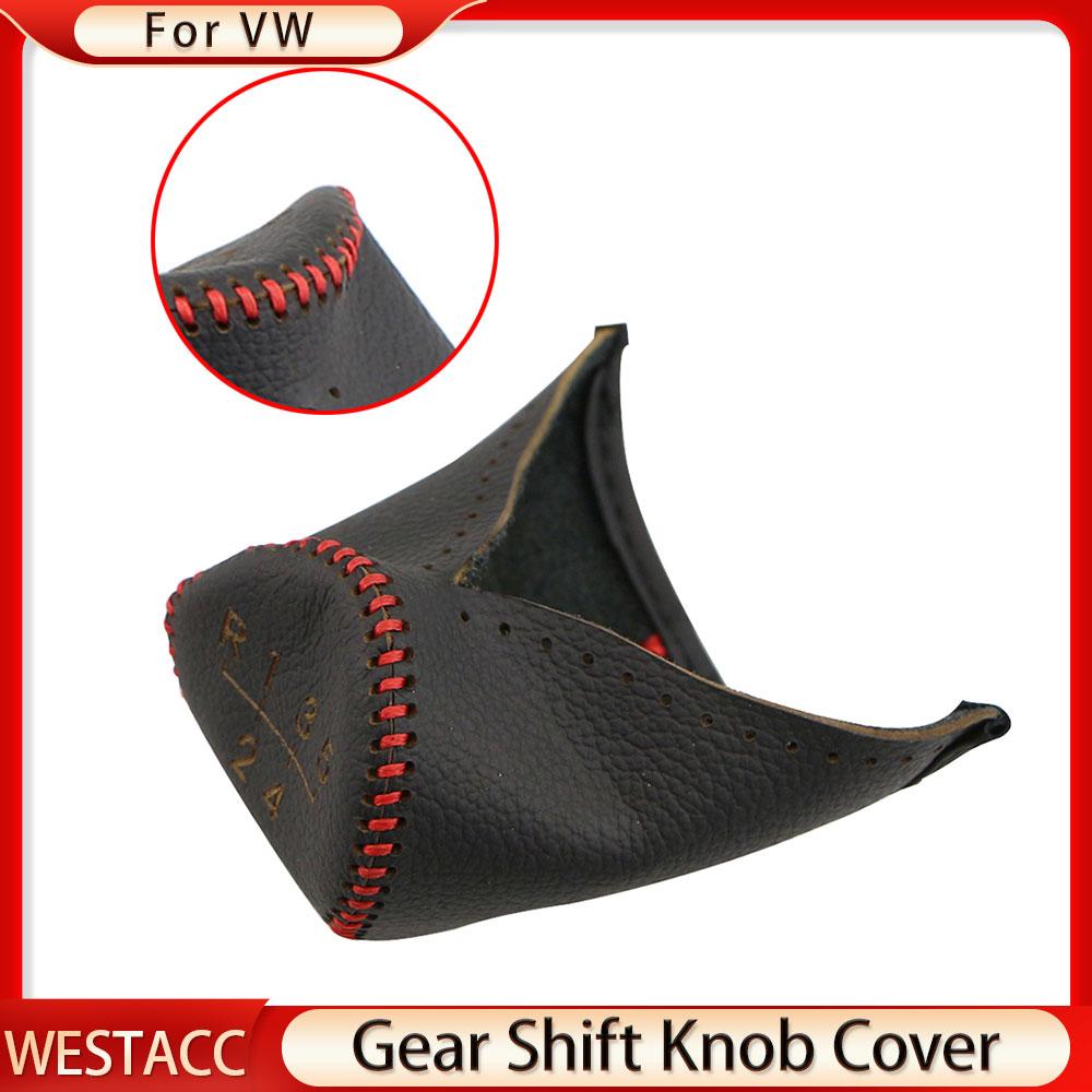 Echtes Leder Auto Schaltkrägen Getriebekopf Schaltknauf Abdeckung für Vw Jetta MK6 MK5 Golf 7 MK7 Bora Tiguan Polo