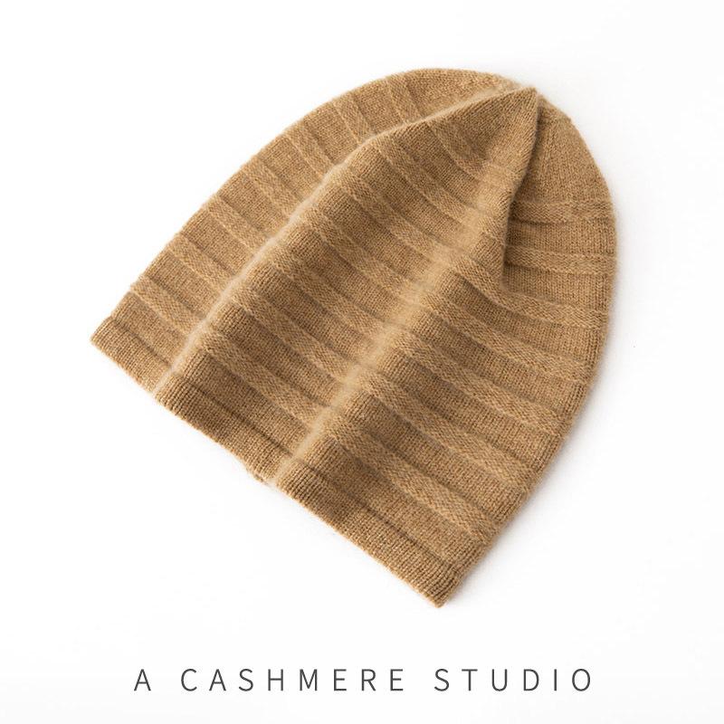 New Style Women's High End Solid Color Striped Thickened and Warm Fashionable Knitted Casual Toe Cap Hat