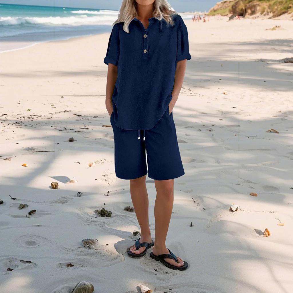 Women's Casual Pants Set Fashion Women's Shirt Soild Two Piece Set