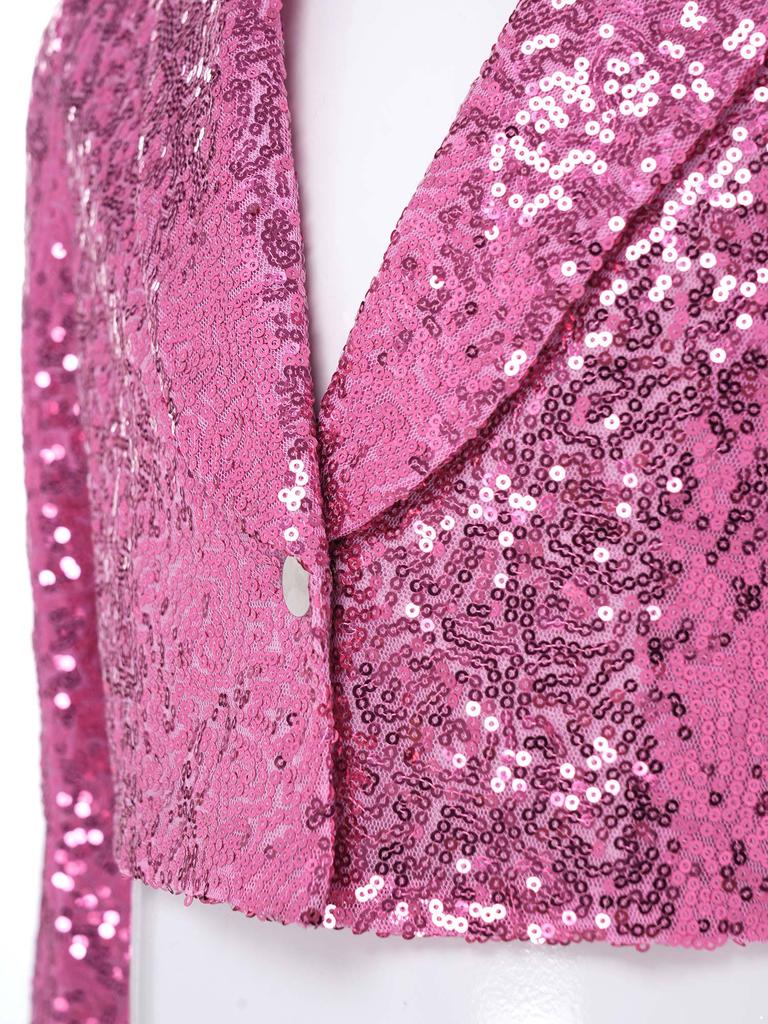 Kinder Mädchen Funkelndes Pailletten Bühnen Set Revers Langarm Ein-Knopf Crop Cardigan Jacke und Faltenrock 2-teiliges Auftritts Outfit