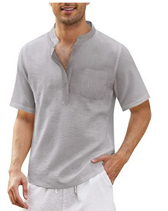 European & American Men's Hippie Casual Pocket Short Sleeve Beach T-shirt