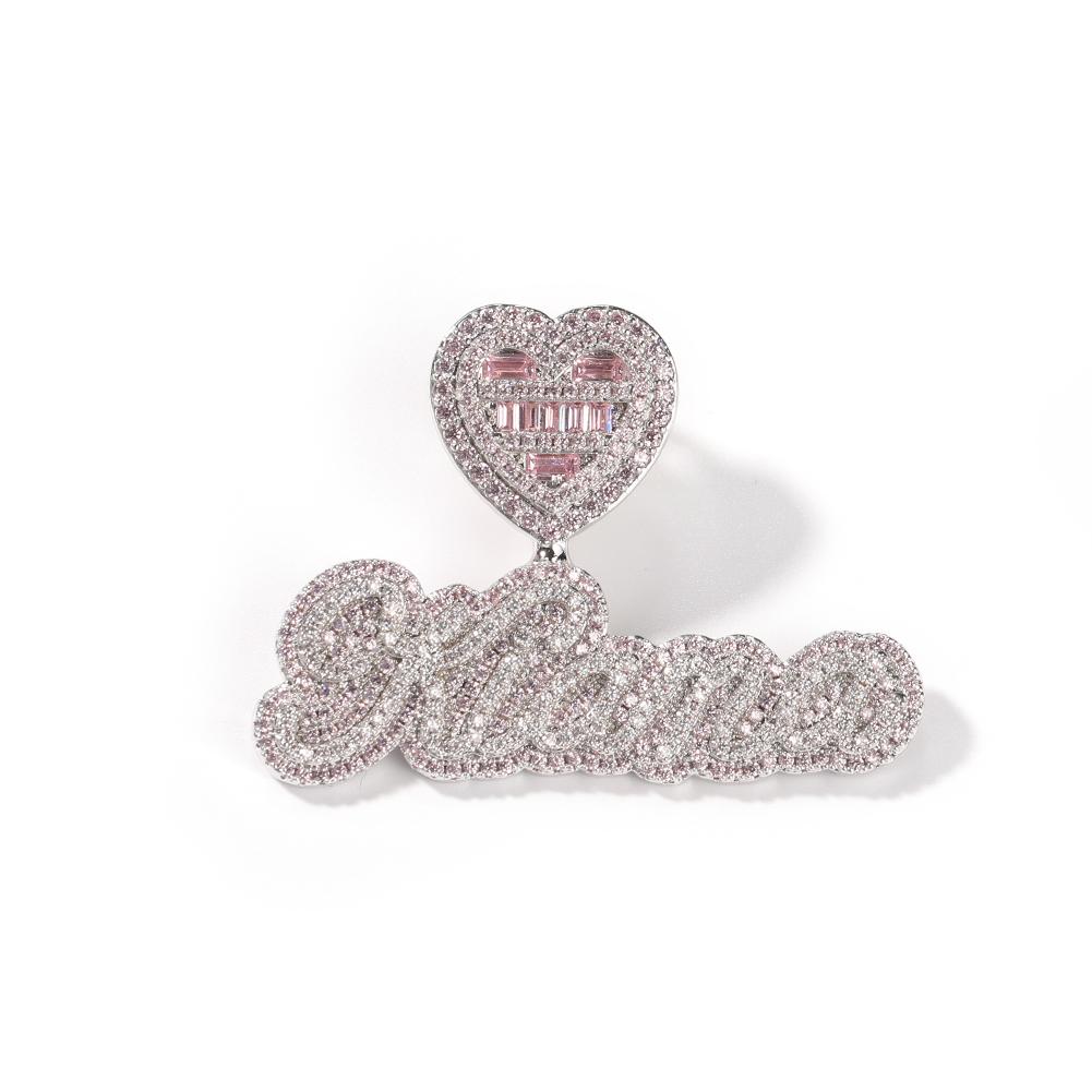 THE BLING KING Custom Bubble Letter With Baguettecz Heart Bail Iced Out Green Pink Cubic Zirconia Pendant Chain Hiphop Jewelry