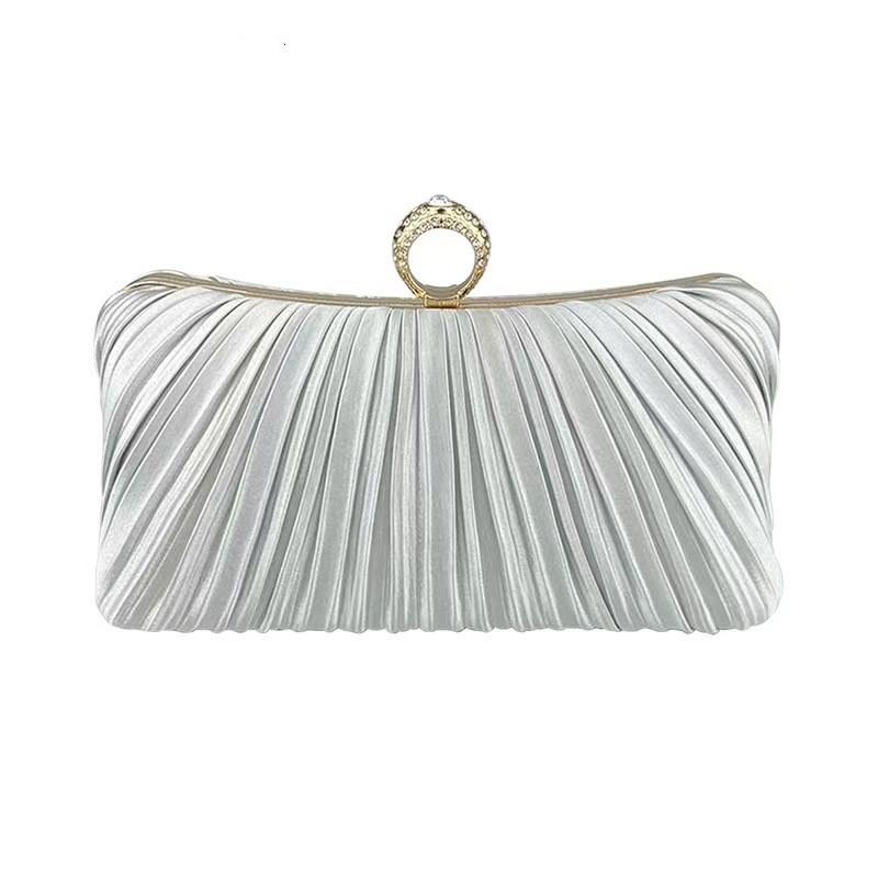Women's Elegant Satin Evening Bag Pleated Clutch Wedding Purse Formal Tote Party Prom Clutch with Rhinestones for Wedding, Bride