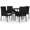 Vidaxl 5-Cz. Garden Furniture Set With Cushions, Black, Poly Rattan