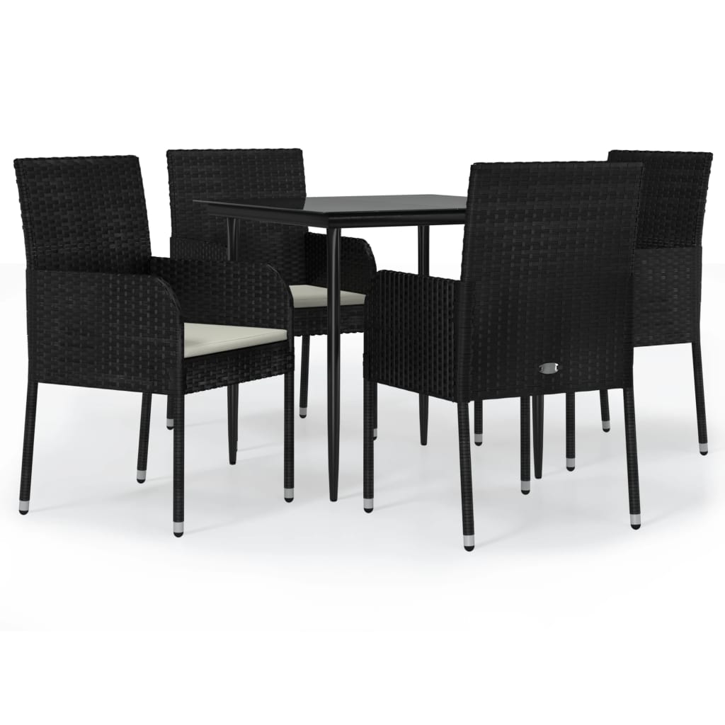 Vidaxl 5-Cz. Garden Furniture Set With Cushions, Black, Poly Rattan