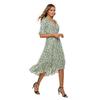 Summer Women Chiffon Wrap Dress V Neck Short Sleeve Long Print Dresses Ruffled Hem Sizes S XXL