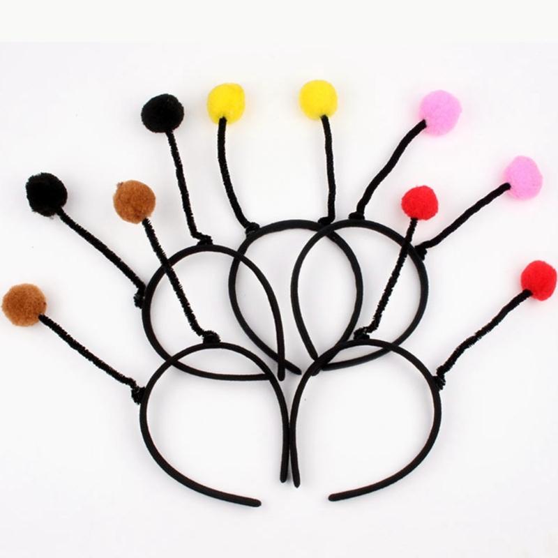 Cute Cartoon Bee Pompom Antenna Hair Hoop Woman Hot Girls Makeup Headband for Children Day Cosplay Hair Accessories