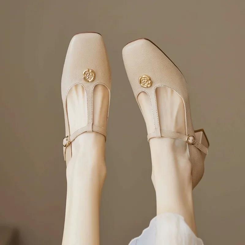 Mary Jane Square Toe Women's Singles Summer Block Heel French Pump