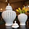 Modern White Hollow Ceramic Vase - New Chinese Style Decorative Ornament for Hotel or Model Room