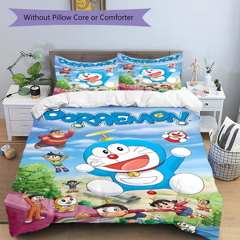 Doraemon Adventure Print 3Pcs Bedding Setduvet Cover With 2 Bedropillowcase Home Birthday Gift
