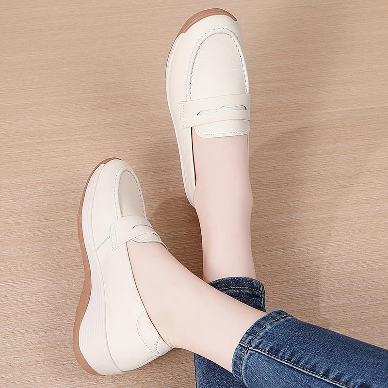 Mocasini cu platformă pentru femei, casual, eleganți, din piele neagră, pantofi de birou pentru femei, cu talpă groasă, pantofi cu vibrații, mărimi mari