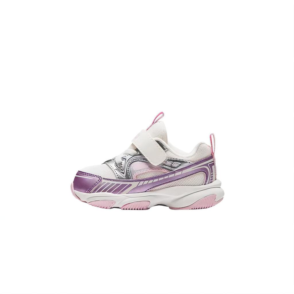 Anta Comfortable Fashionable Casual Non-Slip Shock Absorbing Low-Top Walking Shoes Baby Shoes Ivory-White Purple Silver 322510021-4