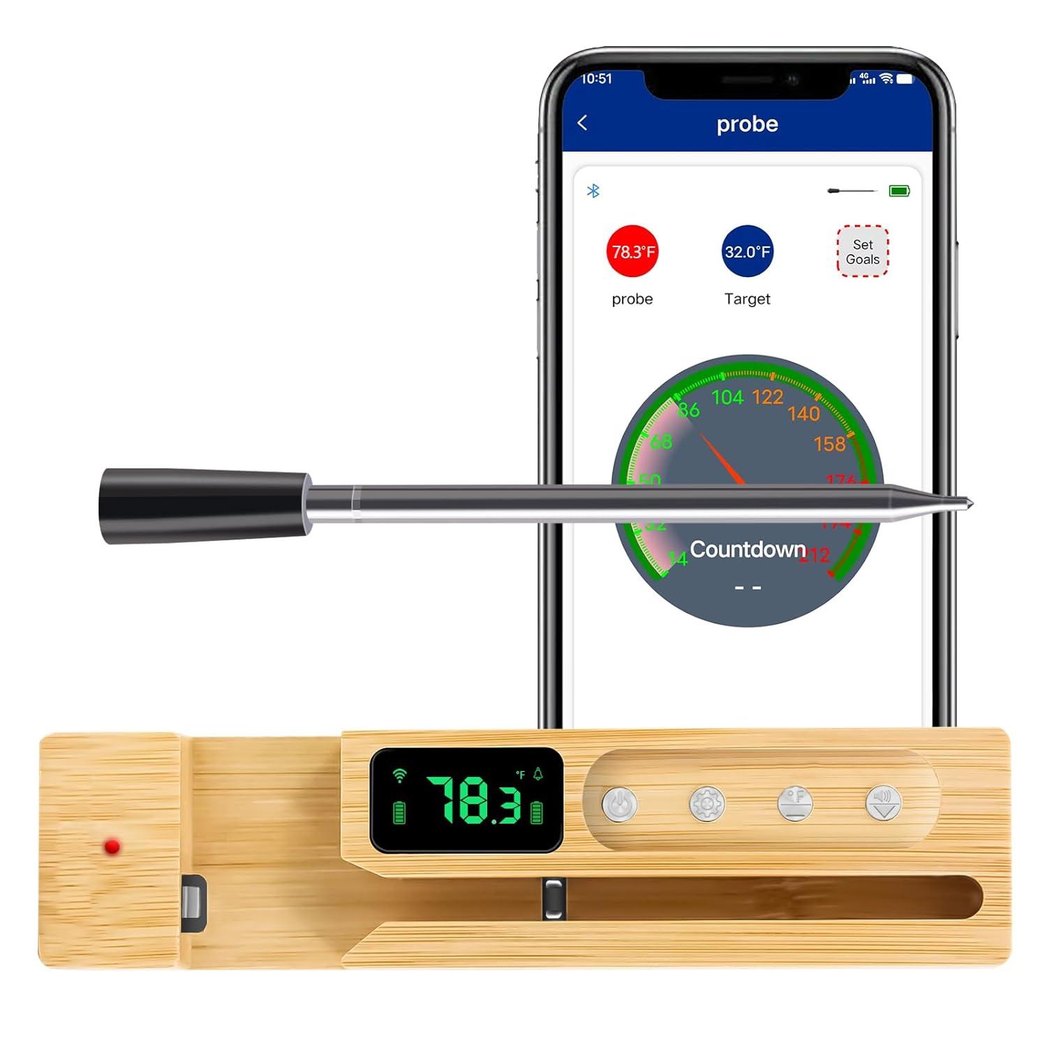 

PSJX168 Bluetooth Food Thermometer for Barbecue Meat, SUS304 Stainless Steel, 5.2mm Bluetooth 2, 24-hour battery life, 1-second response time