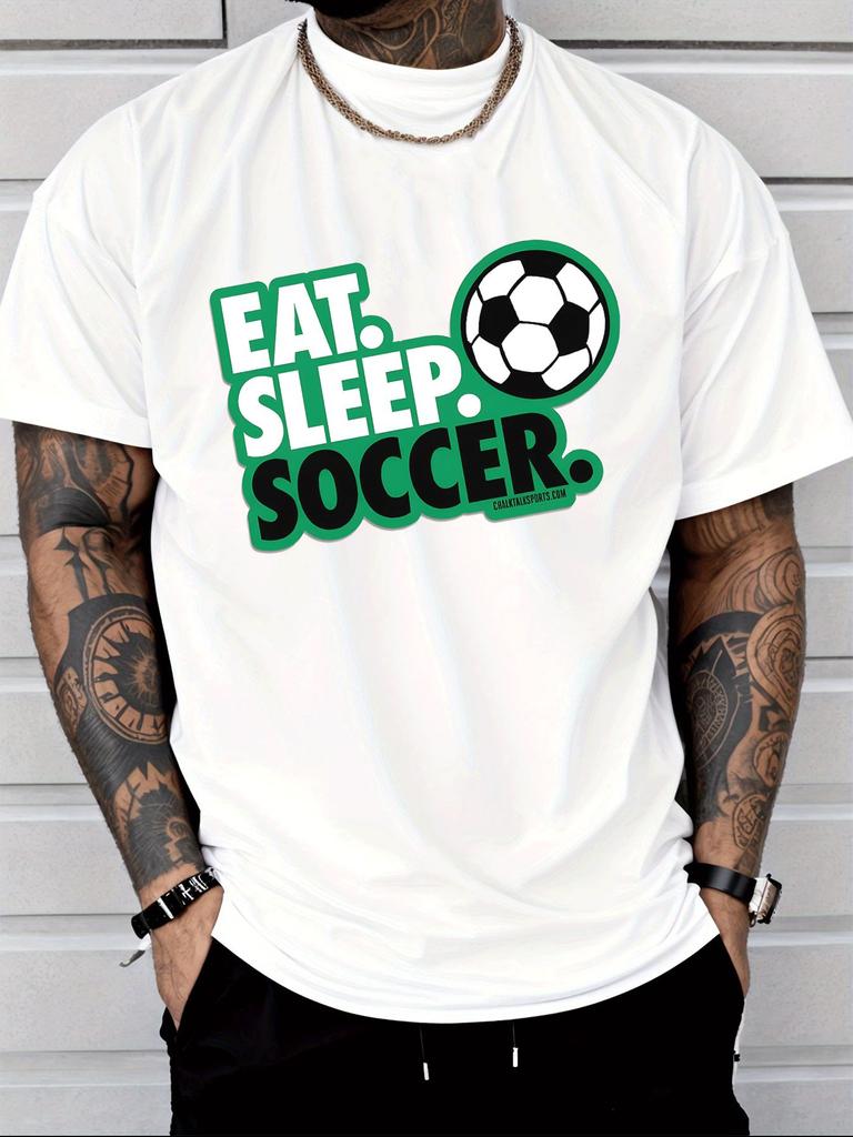 Unisex Black Crew Neck Tee Soccer Football Slogan Print Loose Oversized Short Sleeve Unisexs Streetwear Summer Casual Basic Top