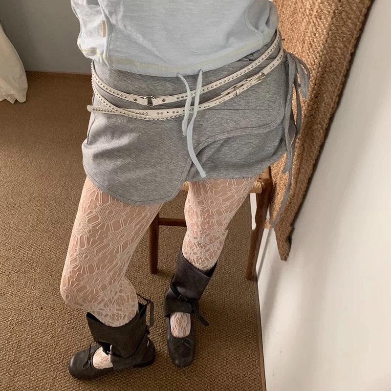 Y2K Punk Rivet Leather Double Thin Belt Women Men Pu Black White Waist Strap Trendy Waistband Jeans Skirt Decoration