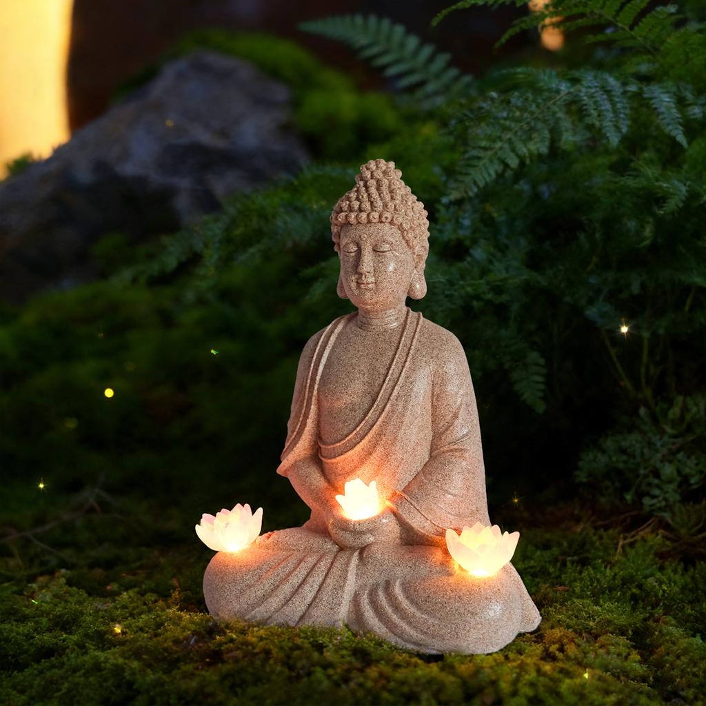 JYL TS/071,Buddha Mini Landscape Resin Statue Solar Light Zen Buddha Decor for Outdoor Garden Night Lamp