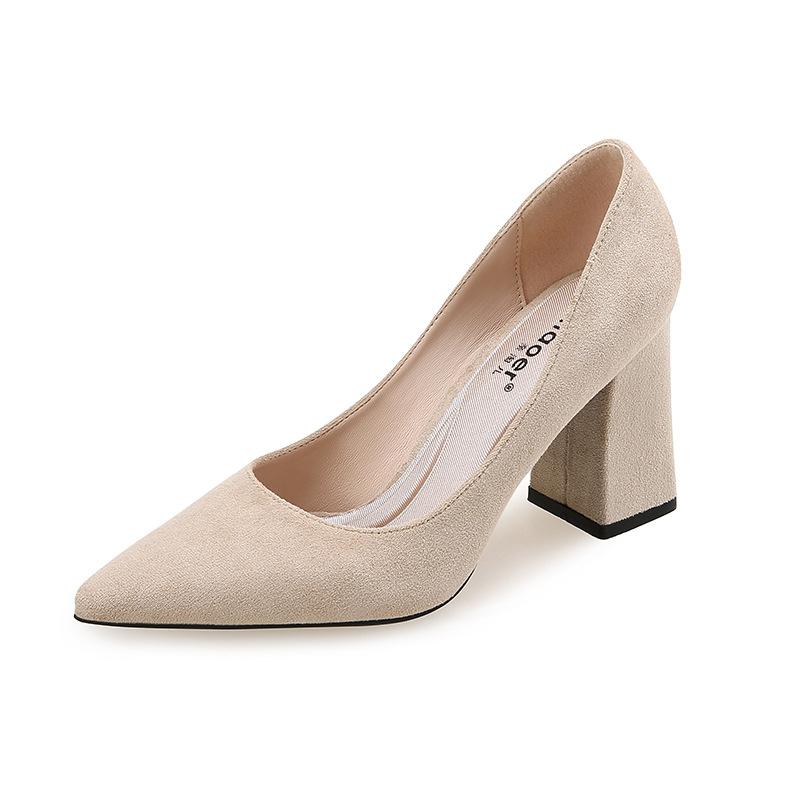 Fashion single shoes women s Korean version of the new pointed suede thick high-heeled single shoes shallow temperament workplace OL women s shoes 34