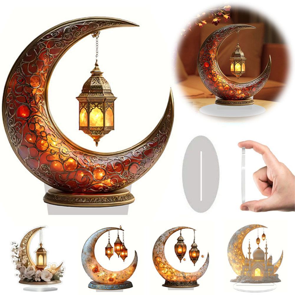 Ramadan Acrylic Moon Castle Ornament 2D Flat Art for Bedroom Desktop Family Craft Christmas Party Decoration Festival Gifts