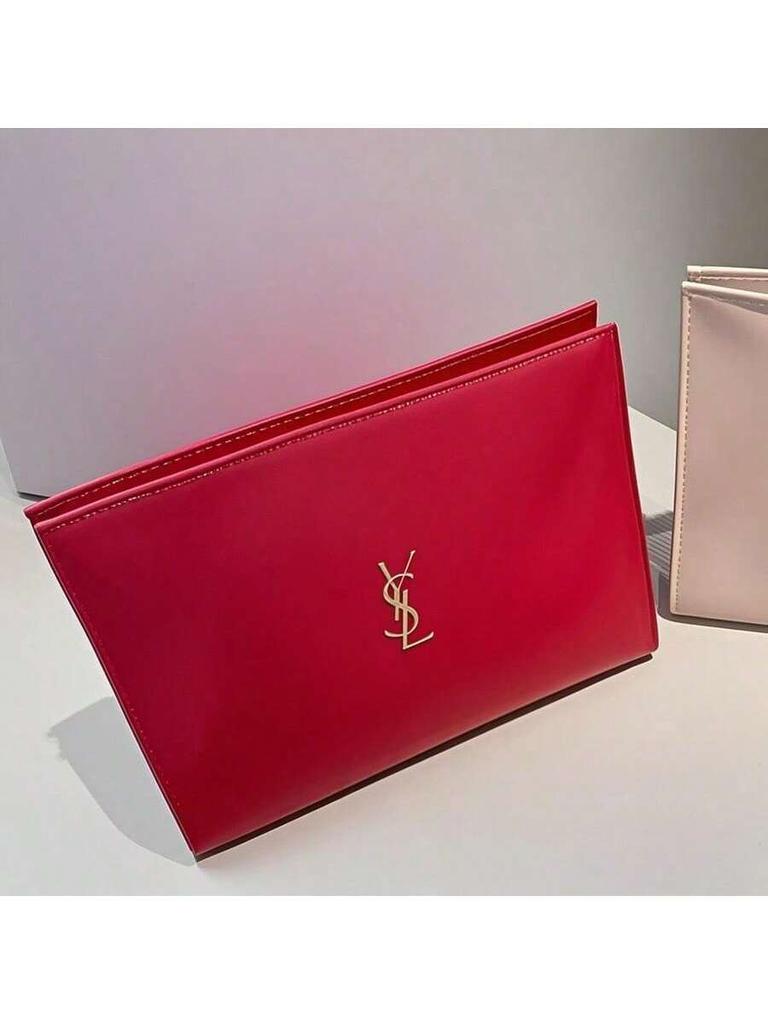 YSL Women's Makeup Storage Bag, Made of Leather, with a Large Capacity, Convenient To Carry, and Features a Simple Yet Elegant Design.