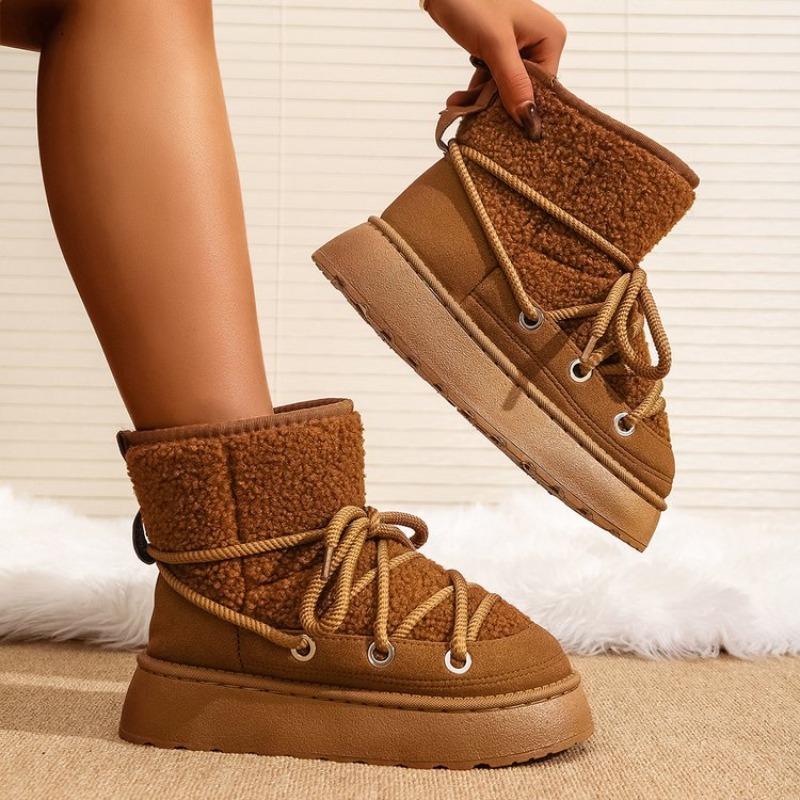 Large Size Cross-strap Platform Suede Snow Boots for Winter New Low-top Warm Cotton Shoes for Women