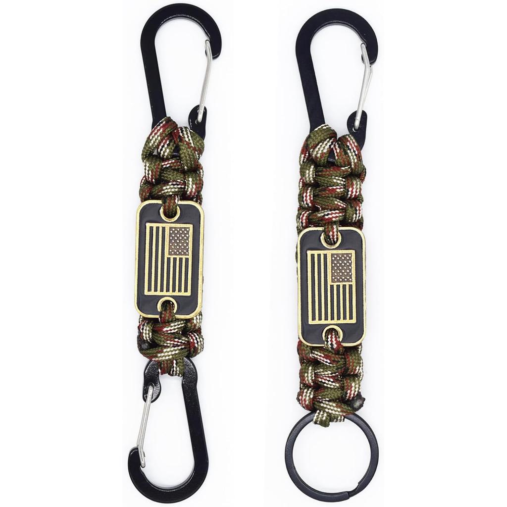 2 Pcs Heavy Duty Paracord Lanyard Necklace 550 Braided Keychain with USA Flag Parachute Rope for Outdoor Camping Hiking Keys